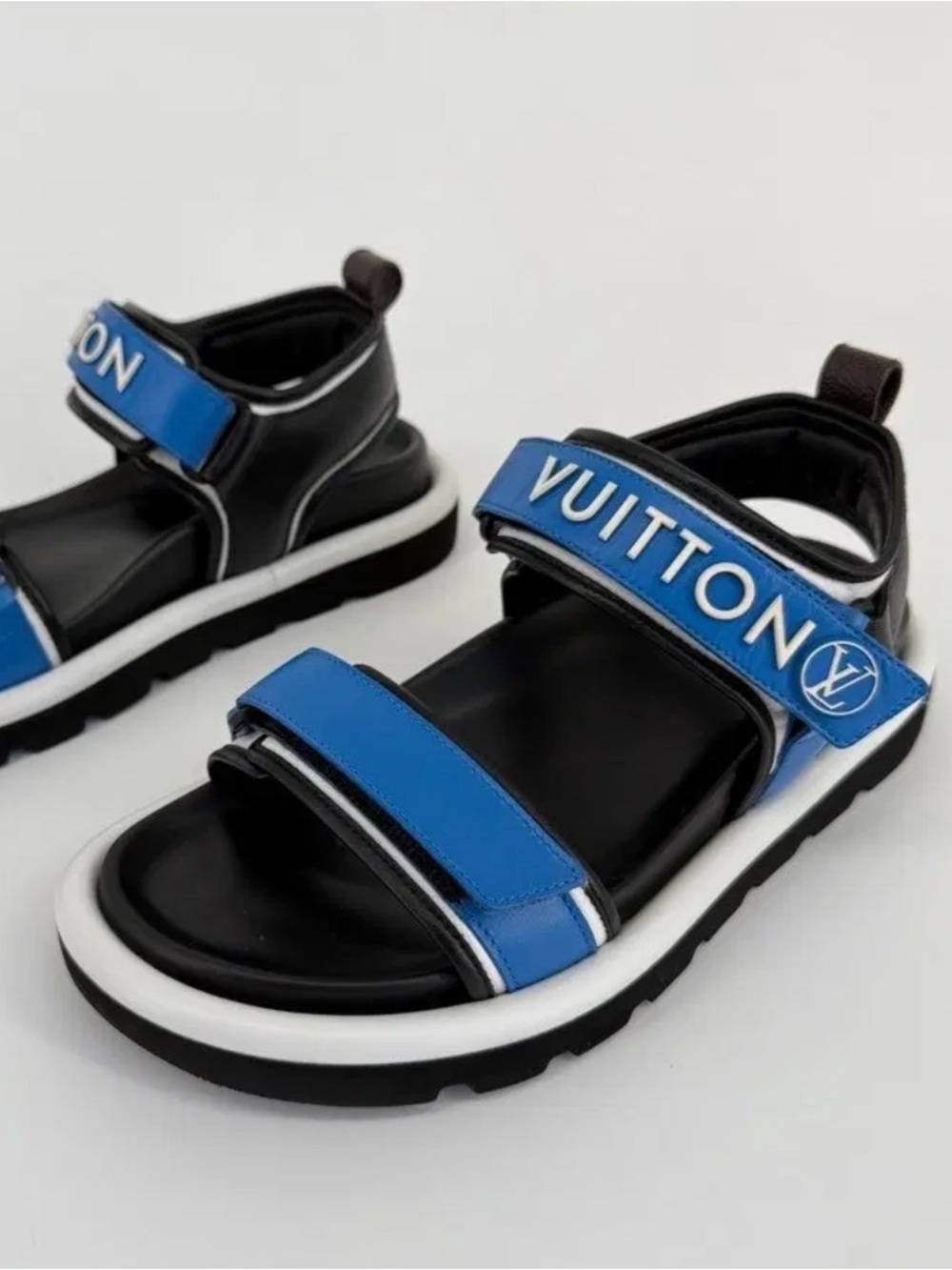 Louis Vuitton Blue and Black Logo Strap Sandals